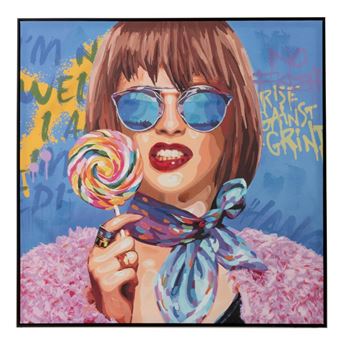 Tableau Peinture Femme Sucette "Pop Art" 100x100cm Multicolore - 1