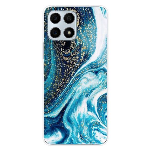 Coque en silicone imprimée compatible Huawei Honor X8A Marbre Bleu Pailleté