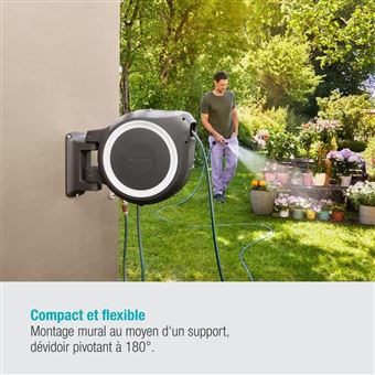 Enrouleur Tuyau Mural Gardena RollUp L 30 M – 13 Mm, Pivotant 180°, Auto-Rétract, Kit Complet Avec Lance & Raccord
