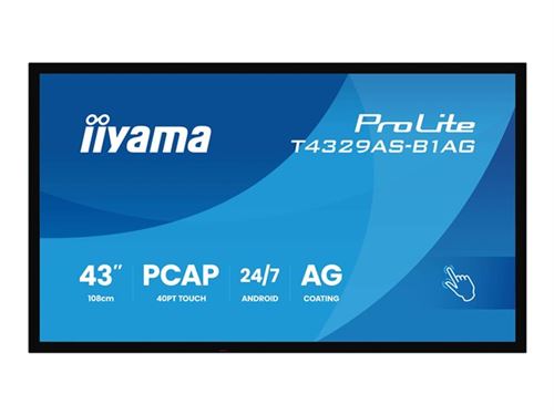 Non Communiqué Finition Matte, Noir (Cadre) Iiyama Prolite T4329as-B1ag - Classe De Diagonale 43" (42.5" Visualisable) Écran Lcd Rétro-Éclairé Par Led - Signalisation Numérique - Avec Écran Tactile (Multi-Touches) - 4K Uhd (2160P) 3840 X 2160 - Direct Led