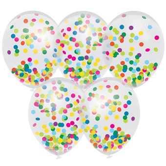 5 ballons transparents confettis blancs