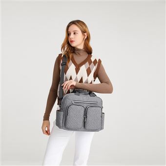 Sac à Langer Multifonction Cuir Vegan - Bandoulière Amovible - Matelas à Langer - Grande Capacité
