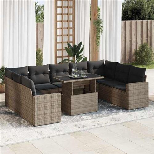 Vidaxl Gris Salon De Jardin 10 Pcs Avec Coussins - Image 2