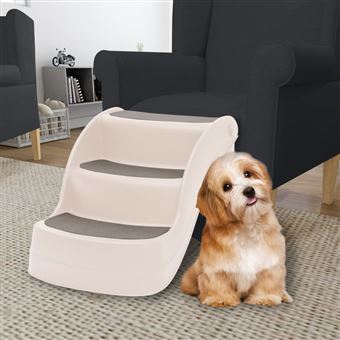 Porte barrière et rampe pour chien vidaXL Escalier pliable 3 marches pour  chien Crème 50x38x38 cm