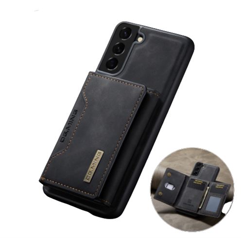 Coque pour Samsung Galaxy S22 Ultra avec Support et Portefeuille Magnétique Frusde en Cuir - Noir