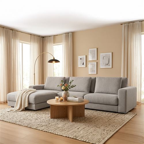 Canap&eacute; tissu angle gauche gris clair venezia 5 places