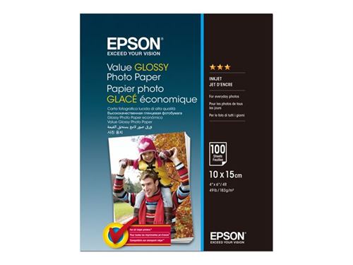 Epson Value - Brillant - 100 x 150 mm - 183 g/m² - 100 feuille(s) papier photo - pour Epson L382, L386, L486; Expression Home HD XP-15000; Expression Premium XP-900