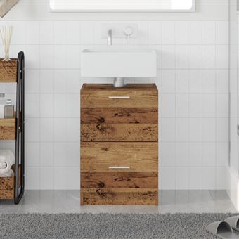 Meuble sous lavabo Bois Vieilli 40x37x59 cm MDF - 1