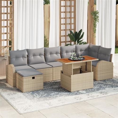 Vidaxl Beige Ensemble De Canapé De Jardin 8 Pc Polyrotin - Image 2