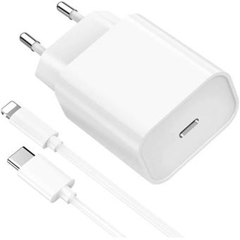 Visiodirect - Chargeur USB-C 20W + Cable de charge Type C vers Lightning 1  Mètre compatible pour iPhone SE 2022 Couleur Blanc - Visiodirect - - Câble  Lightning - Rue du Commerce