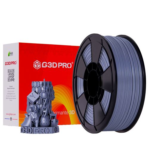 G3D PRO® Filament PLA SILK GLOSSY Argent Gris pour imprimante 3D, 1,75 mm, Bobine de 500g, Précision dimensionnelle ± 0.03mm