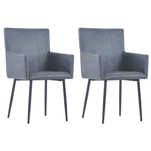 aises à dîner avec accoudoirs 2 pcs Gris Similicuir daim