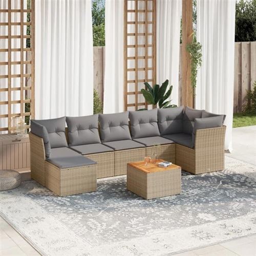 Non Communiqué Marron Vidaxl Salon De Jardin Modulable - Lot De 8 Pieces - Rotin - Beige - 7 Personnes