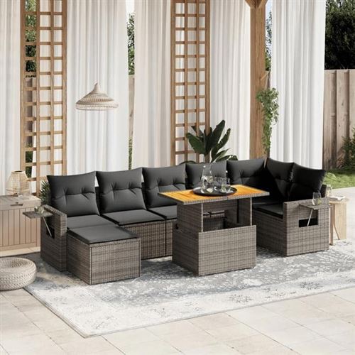 Non Communiqué Gris Vidaxl Salon De Jardin Avec Coussins 8 Pcs, Canapés De Terrasse, Ensemble De Meubles De Patio, Mobilier D'extérieur, 3275713