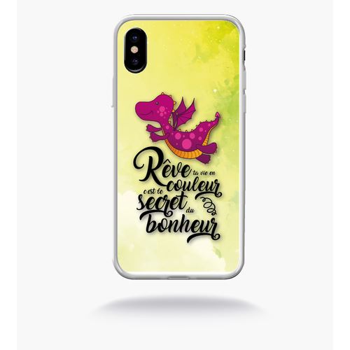 Coque Dragon Mauve Fond Orange 01 Compatible Apple Iphone X Bord Transparent