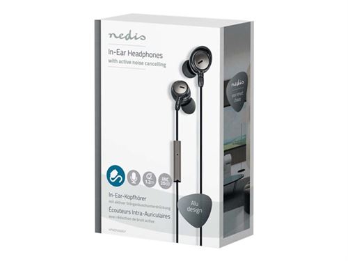 Nedis HPWD5060GY - In-ear hoofdtelefoons met micro - inwendig - met bekabeling - actieve geluidsdemping - 3,5 mm-stekker - grijs