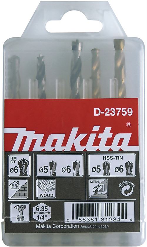Mèche, Foret et Burin Makita Assortiment De 5 Forets Hexagonaux pour Métal Bois et Béton Makita D-23759