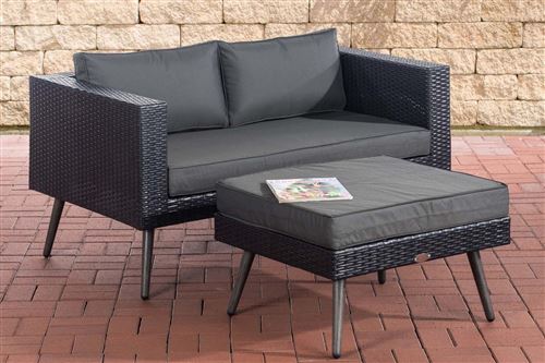 Fauteuil de Jardin Molde 2 Places en Polyrotin plat Noir avec repose-pieds , Anthracite/40 cm (Dunkelgrau)