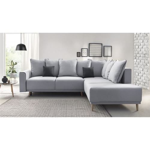 MOLA Canape dangle droit convertible - Tissu gris clair - L 252 x P 215 x H 90 cm