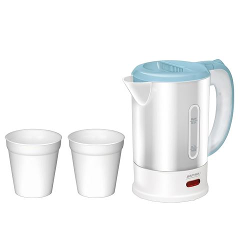 MPM MCZ-88 Bouilloire électrique de voyage, comprend 2 tasses, résistance cachée 0,5L Blanco