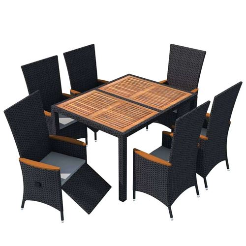 Mobilier &agrave; d&icirc;ner d'ext&eacute;rieur 7pcs R&eacute;sine tress&eacute;e et acacia Noir