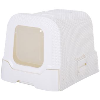 16 Sur Maison De Toilette Pour Chat Tiroir A Litiere Coulissant Porte Battante Filtre Odeur Pelle Fournis 54l X 42l X 41h Cm Blanc Hygiene Et Sante Pour Chat