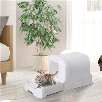 20 Sur Maison De Toilette Pour Chat Tiroir A Litiere Coulissant Porte Battante Filtre Odeur Pelle Fournis 54l X 42l X 41h Cm Blanc Hygiene Et Sante Pour Chat
