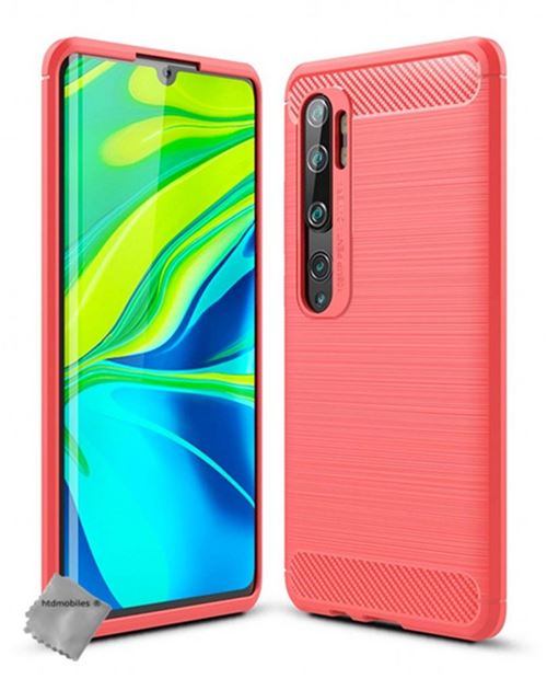 Housse etui coque silicone gel carbone pour Xiaomi Mi Note 10 avec film ecran - ROUGE