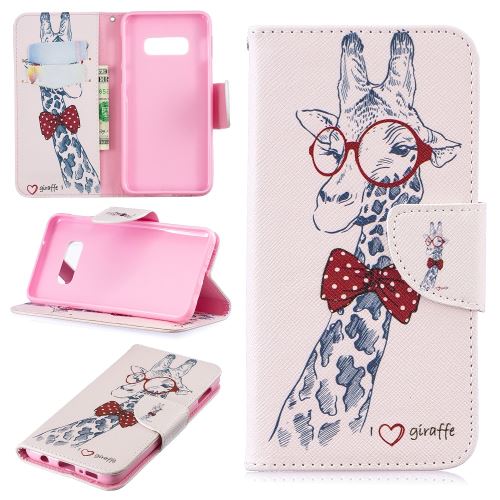 Etui en PU impression de motifs magnétique avec support girafe portant des lunettes pour votre Samsung Galaxy S10 Lite