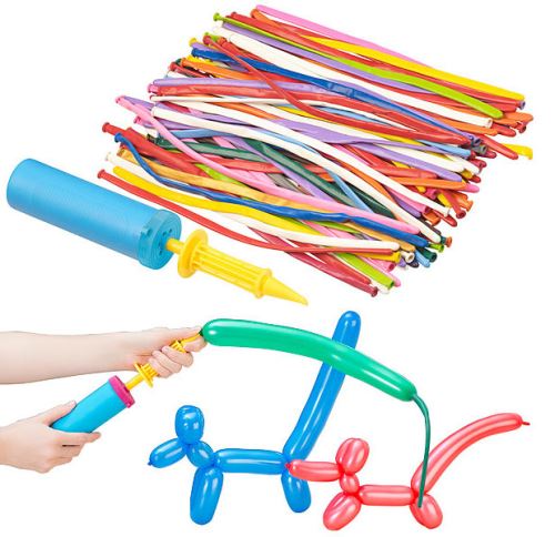 100 ballons à modeler colorés avec pompe