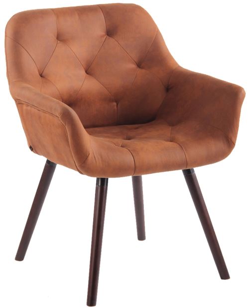 Chaise de Salle à manger Cassidy en Similicuir Vintage - Chaise de coiffeuse avec accoudoirs - Piètement Bois de Hêtre Café - Couleur Marron