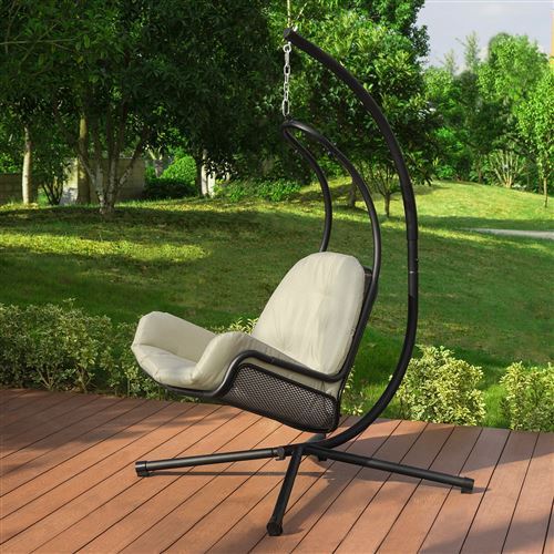 SoBuy OGS52-MI Chaise Suspendue de Jardin et Patio Hamac Suspendu, Fauteuil Balançoire Intérieur Extérieur