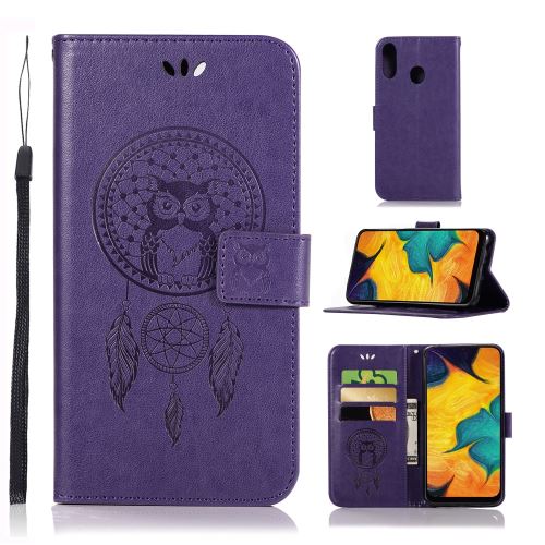 Etui en PU support de capteur de rêves de hibou violet pour votre Samsung Galaxy A30