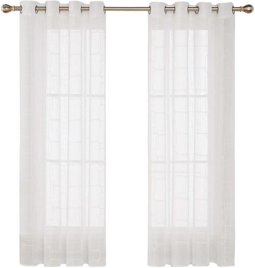 Deconovo Lot De 2 Voilages Beige Rideau Broderie En Effet Lin