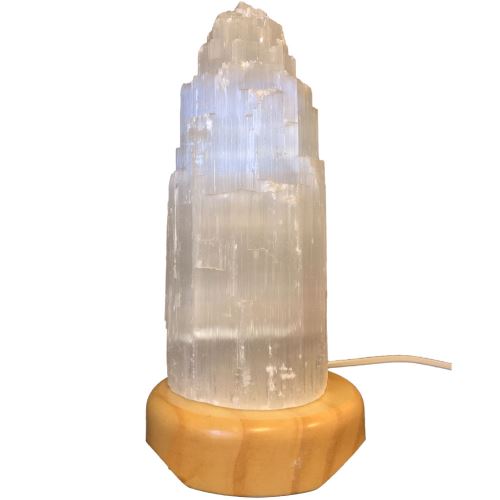 Lampe de Sélénite et bois 29 cm