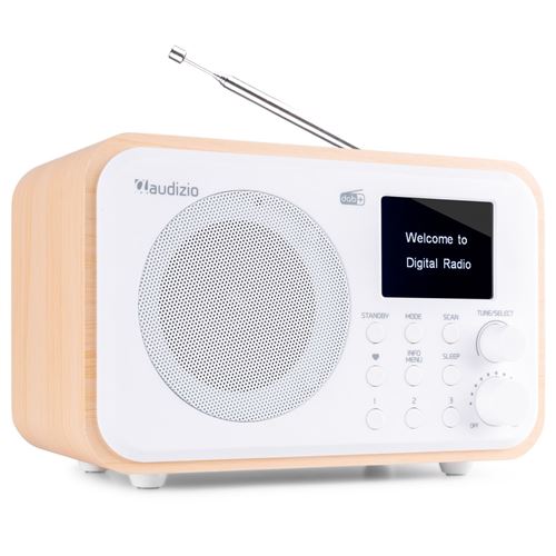 Audizio Milan Radio Dab+ Avec Batterie Et Technologie Sans Fil Bluetooth - Blanc/Bois, Écran Couleur 2.4”