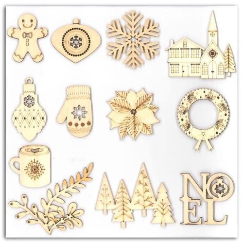 Toga lot de 12 formes bois - theme joyeux noel ab40