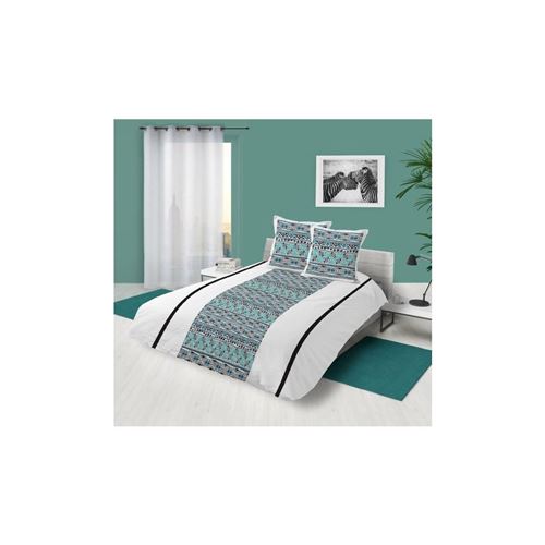 Parure housse de couette en coton 240x220 cm WAX bleu