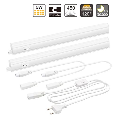 Lampe Reglette a LED de Barre Plan de Travail Sous Meuble Cuisine LED 5W avec Interrupteur Longueur 313MM Connectable Lot 2 Lampes