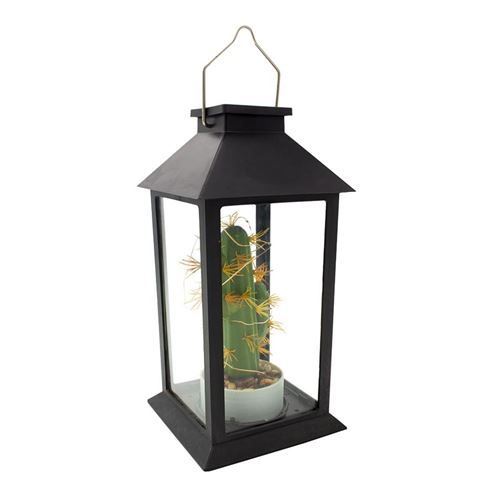 Lanterne végétale solaire PABLO noir verre H35cm
