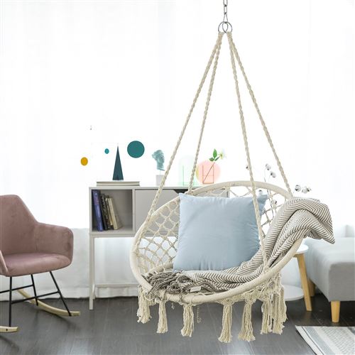 SoBuy® OGS42-MI Hamac Suspendu macramé, Fauteuil balançoire Intérieur extérieur