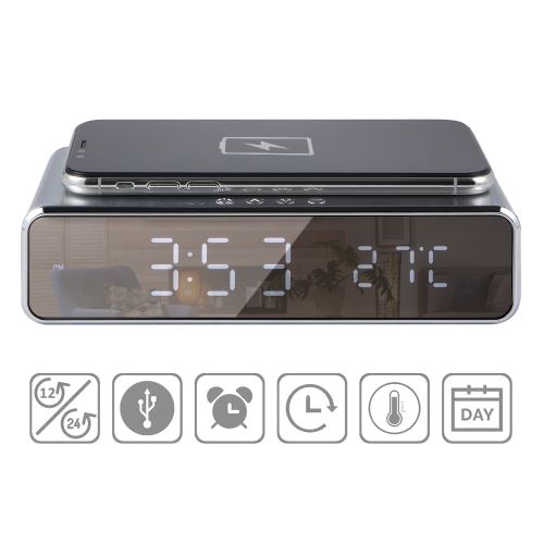 Réveil sans fil chargeur de téléphone thermomètre numérique décoration TH1546