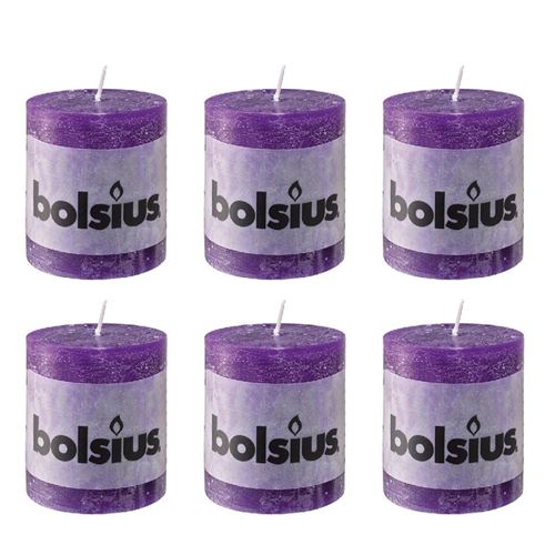 Bolsius Lot de 6 bougies Pilier rustique 80 x 68 mm violet