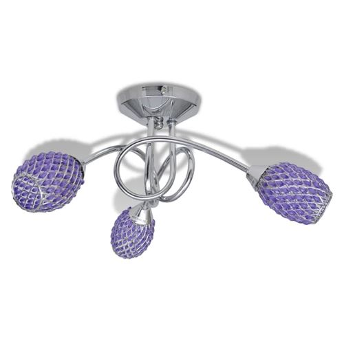 Plafondlamp met paarse kristallen acryl kapjes (3 x G9)