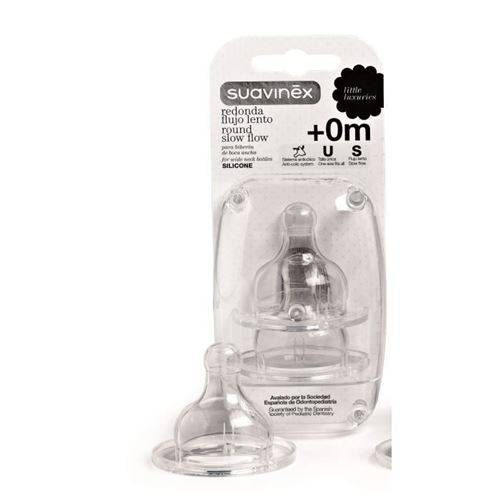 SUAVINEX 2 tétines bout rond silicone - débit lent 0+