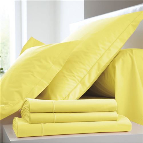 Drap housse Percale Easy BLANC DES VOSGES - Citron - 90 x 190 cm