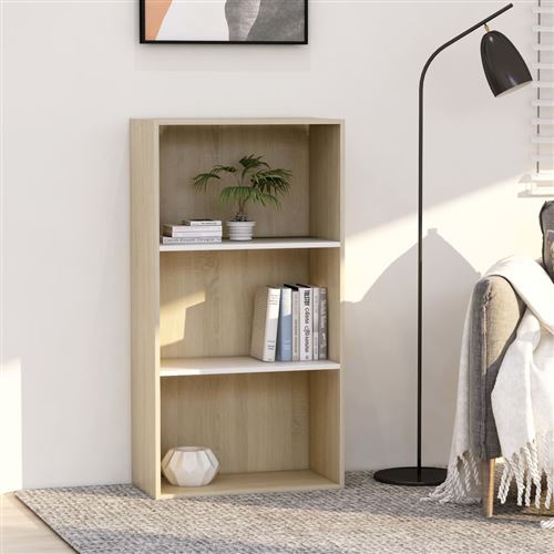 vidaXL Bibliothèque 3 niveaux Blanc/chêne sonoma 60x30x114cm Aggloméré