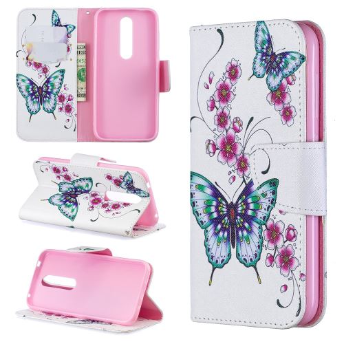 Etui en PU motif imprimé avec support roses et papillons et fleurs pour votre Nokia 4.2