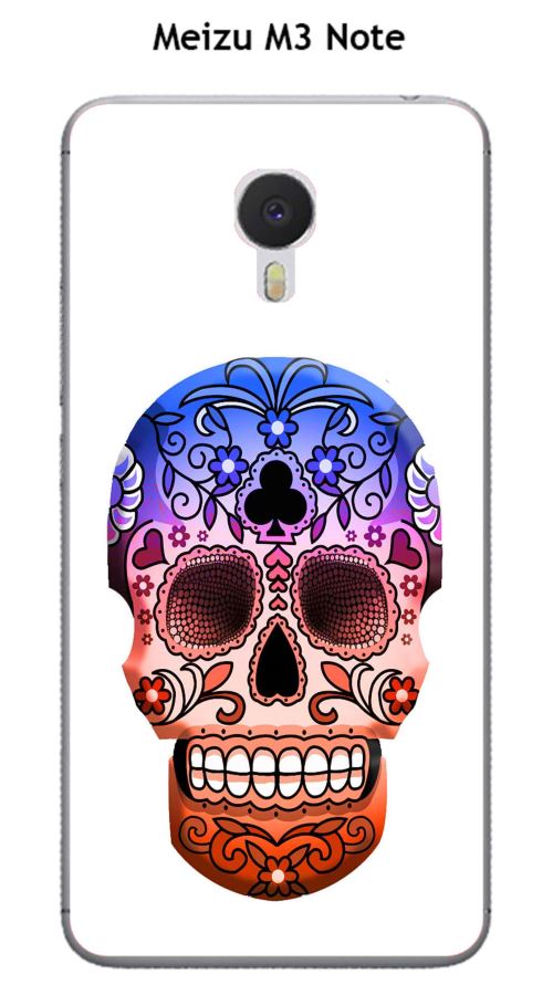 Coque TPU gel souple Meizu M3 Note design Tete de mort fond blanc