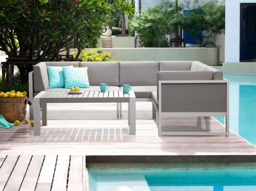Beliani - Salon de jardin - Canapé d angle et table basse - aluminium - blanc et gris - Vinci